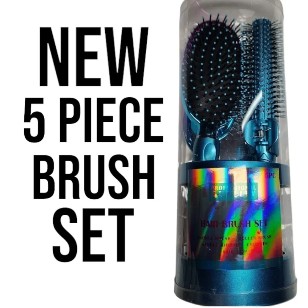 NEW 5-Piece Hairbrush Brush Set Hand Mirror Beauty Brushes Blue Easter Basket